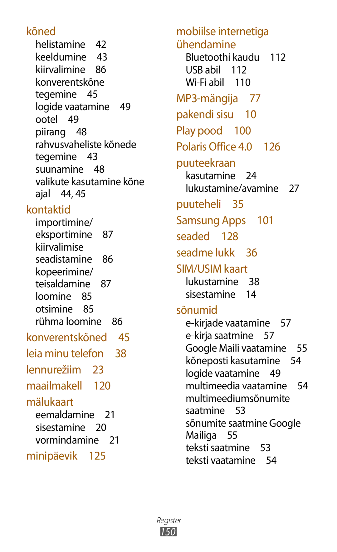 Samsung GT-I8160OKASEB, GT-I8160ZWASEB, GT-I8160ZWZSEB manual Minipäevik  